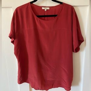 Madewell red silk shirt.